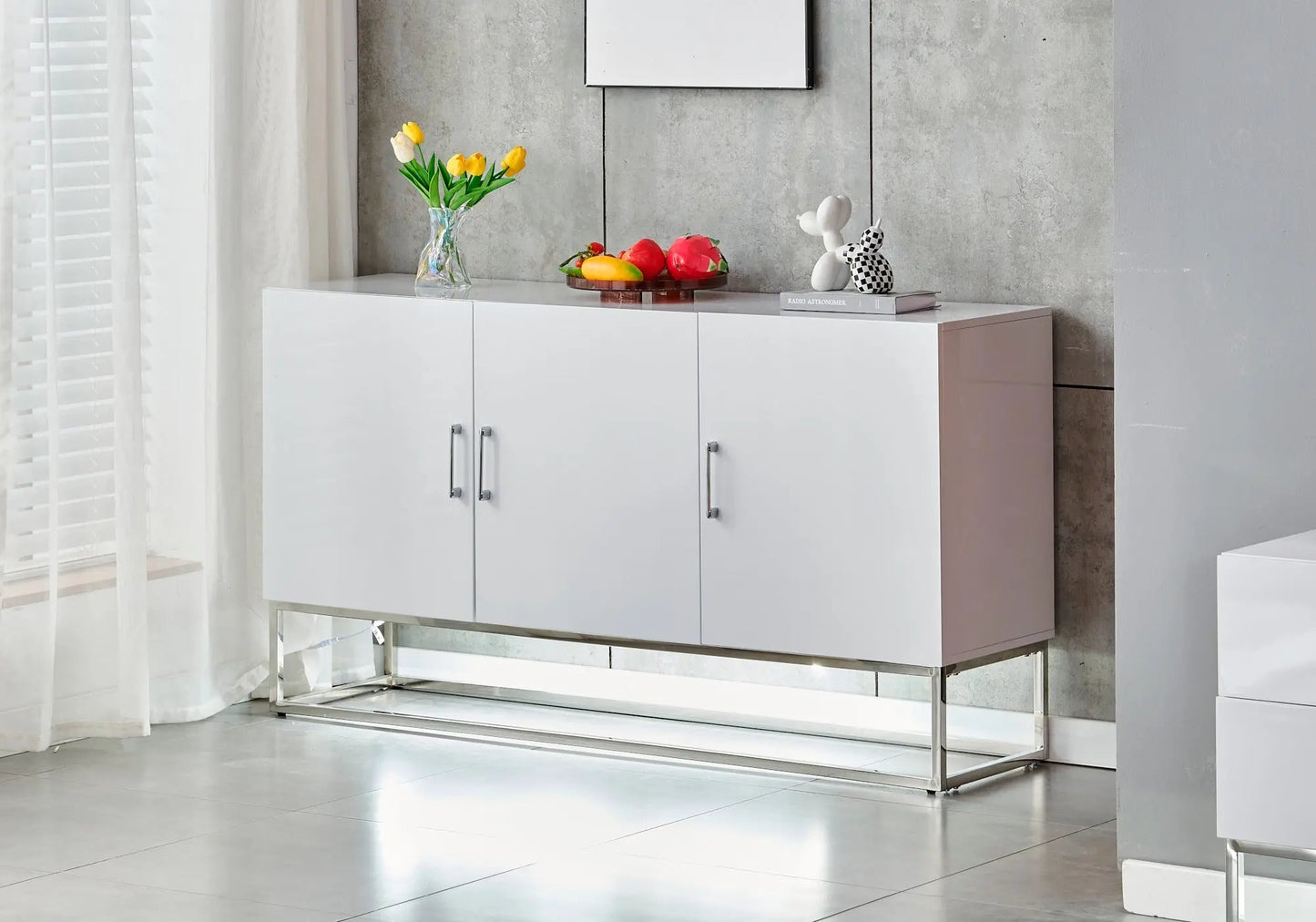 Buffet design argent laqué blanc – Galerie du Mobilier - Vue 1