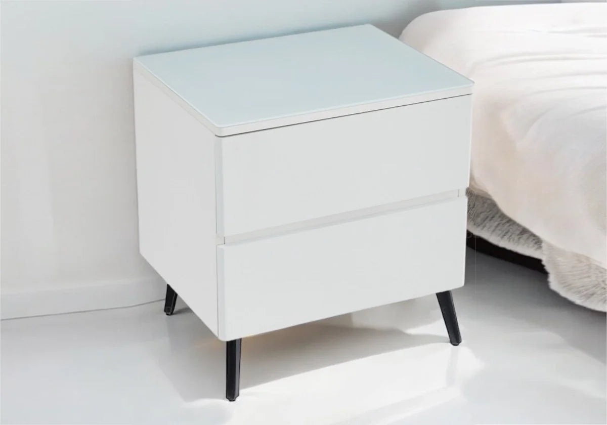 Table chevet bois mat blanc pied noir – Galerie du Mobilier - Vue 1