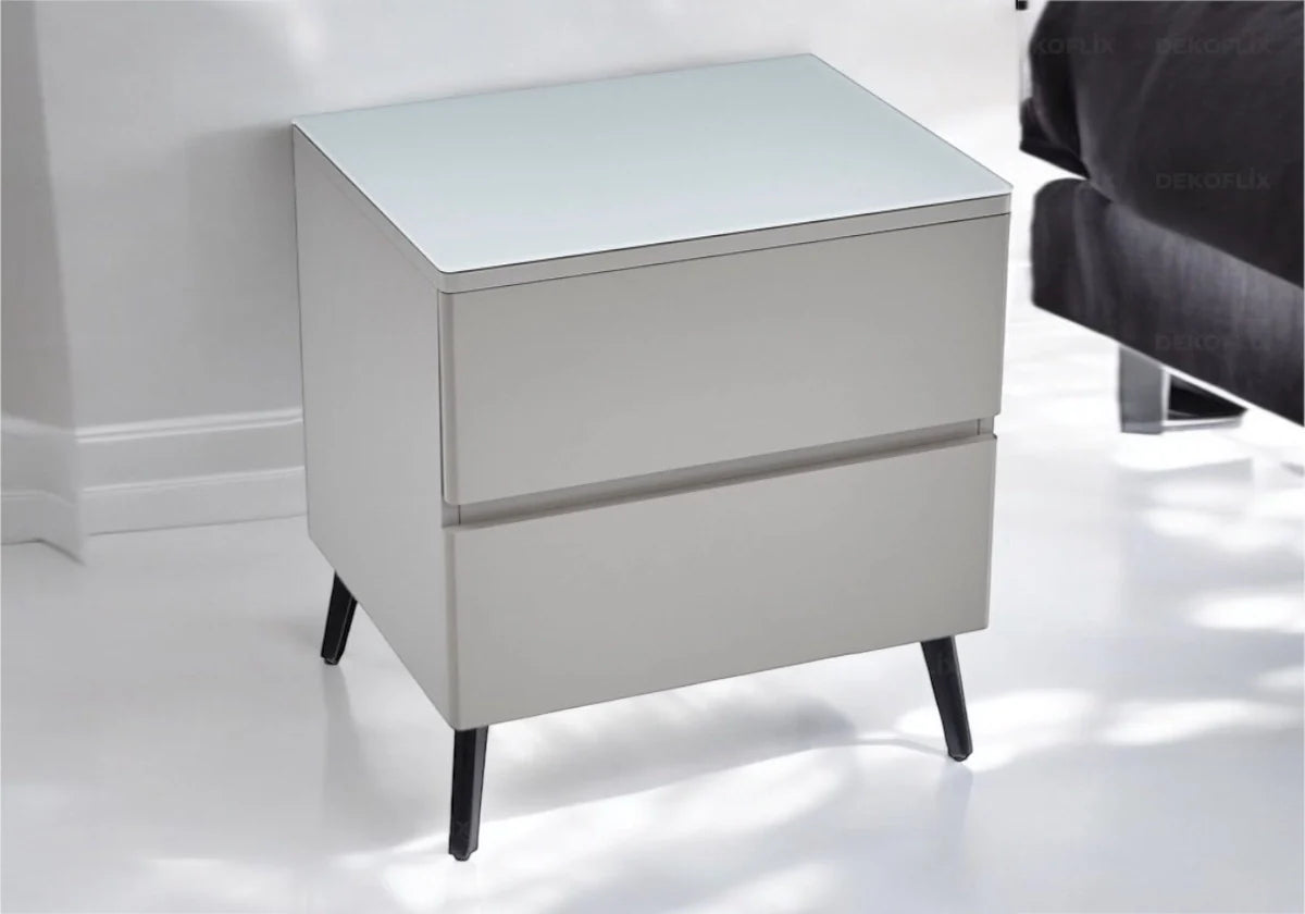 Table chevet bois mat gris pied noir LYDIA - Galerie du Mobilier