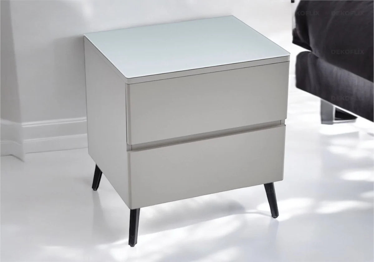 Table chevet bois mat gris pied noir – Galerie du Mobilier - Vue 1