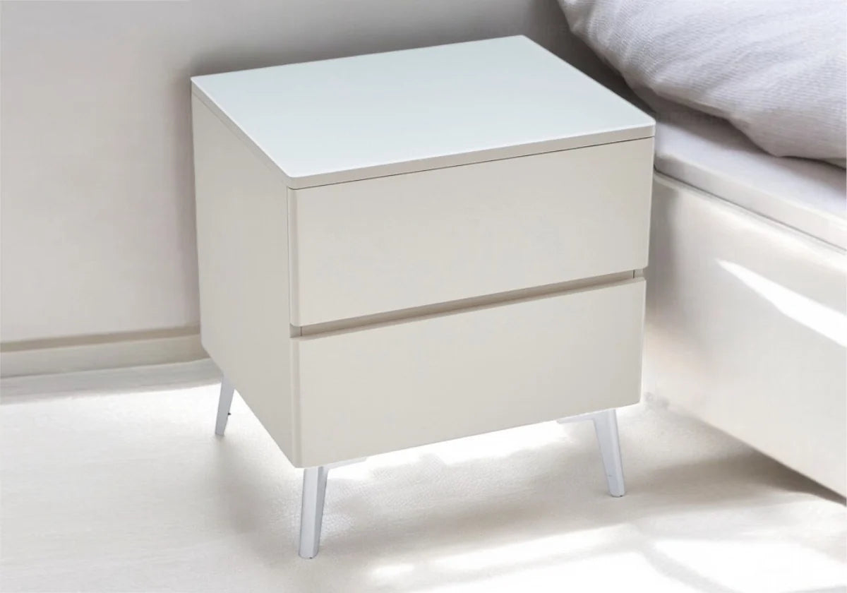 Table chevet bois mat taupe pied argent – Galerie du Mobilier - Vue 1