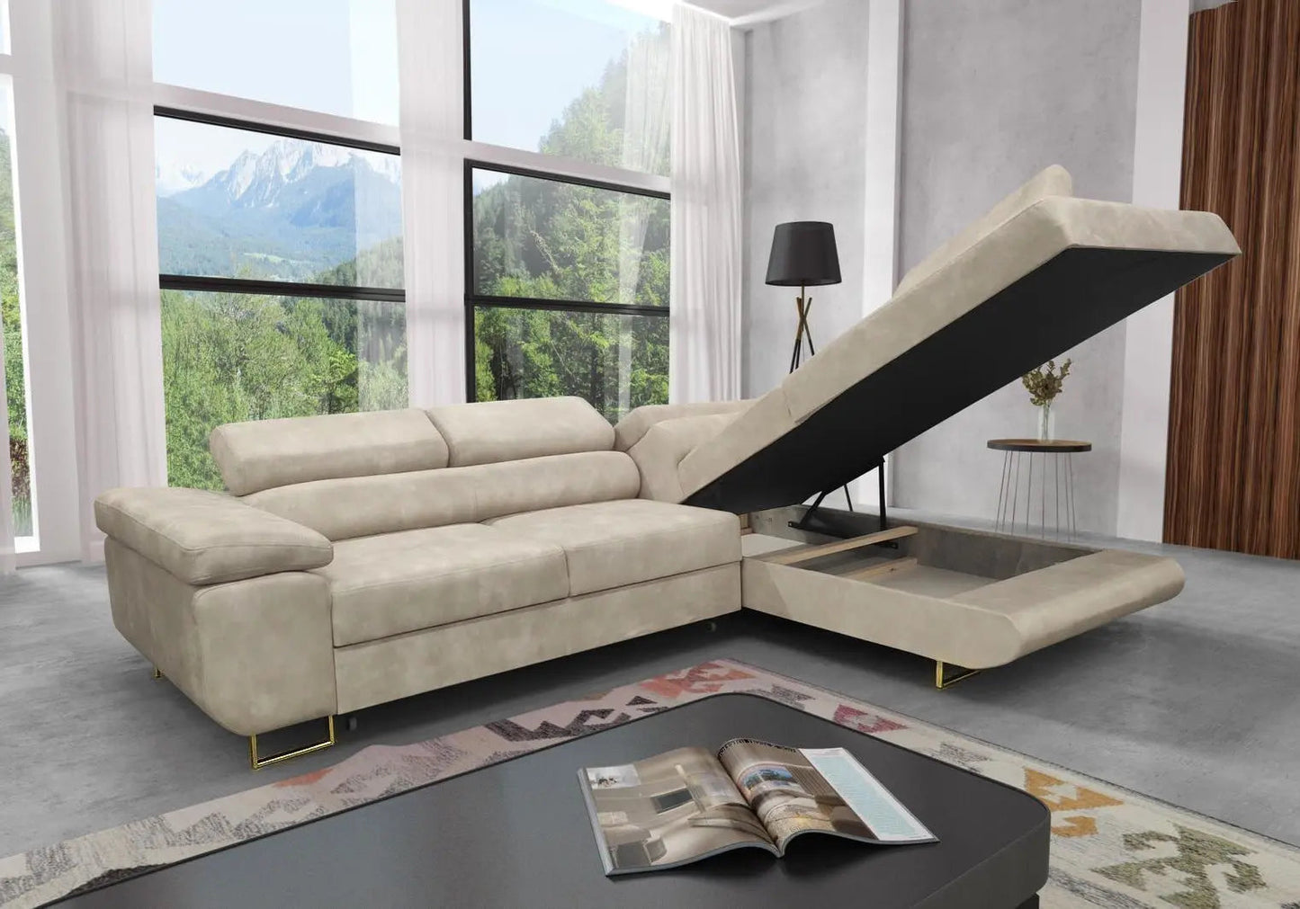 Canapé angle velours champagne gold – Galerie du Mobilier