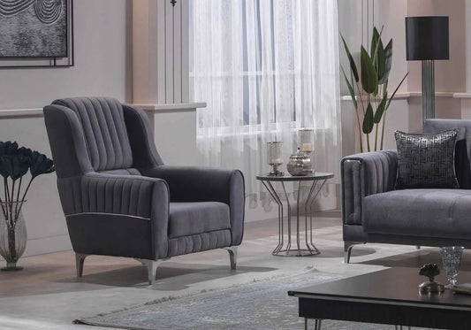 Canapé chrome velours gris ASYA Deluxe - Galerie du Mobilier