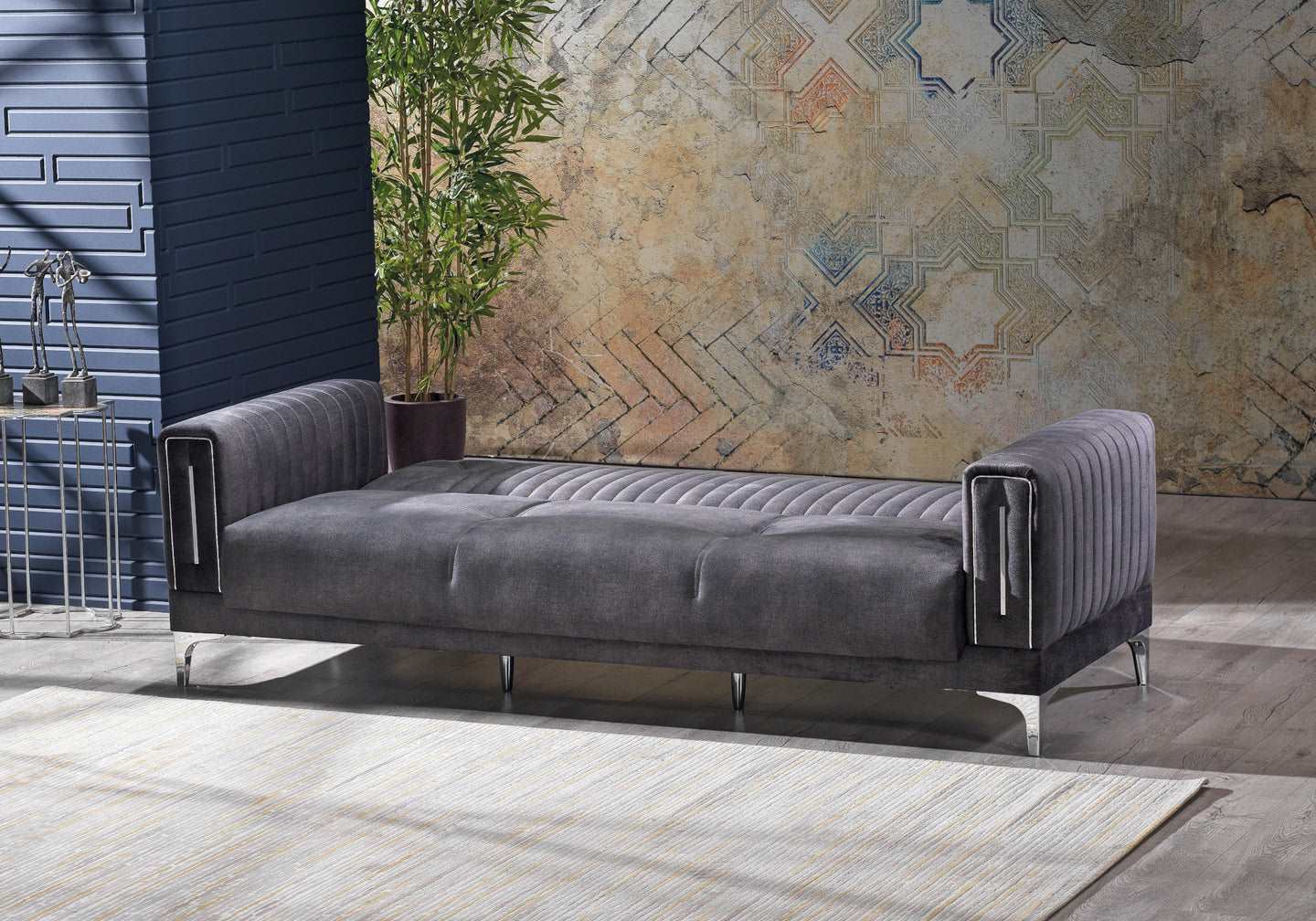 Canapé chrome velours gris ASYA Deluxe - Galerie du Mobilier