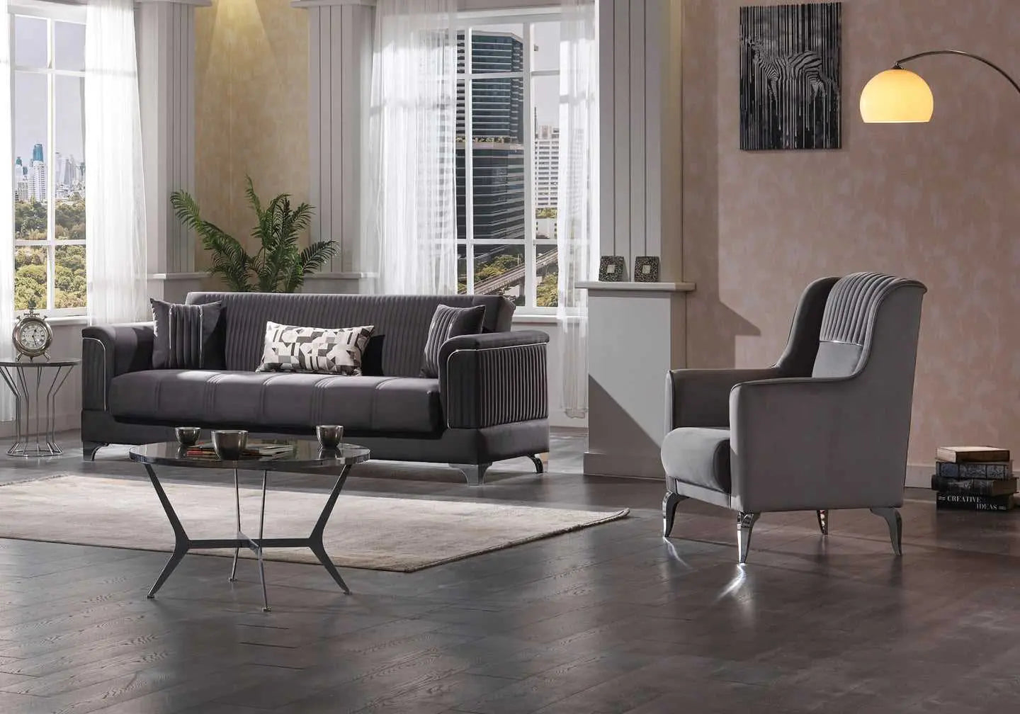Canapé convertible anthracite BALI - Galerie du Mobilier