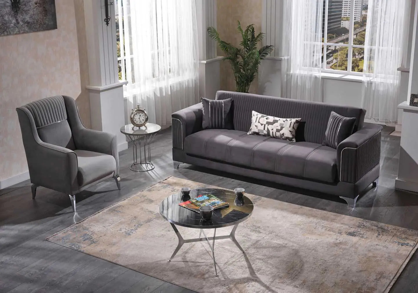 Canapé convertible anthracite BALI - Galerie du Mobilier