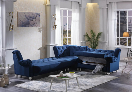 Canapé d’angle capitonné bleu MEVA Slims Mobilya