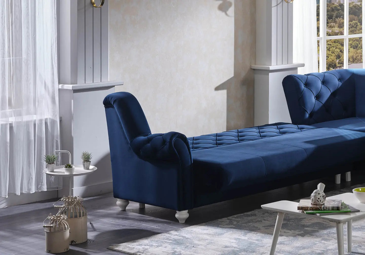 Canapé d’angle capitonné bleu MEVA Slims Mobilya