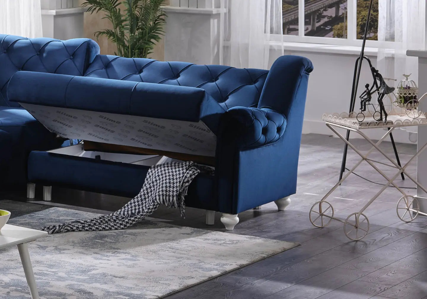 Canapé d’angle capitonné bleu MEVA Slims Mobilya
