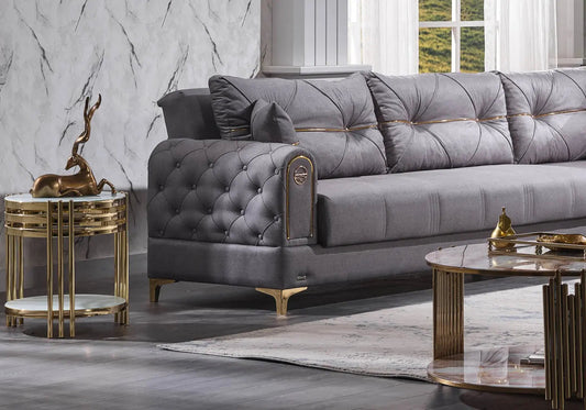 Canapé d’angle capitonné gris PARIS Slims Mobilya