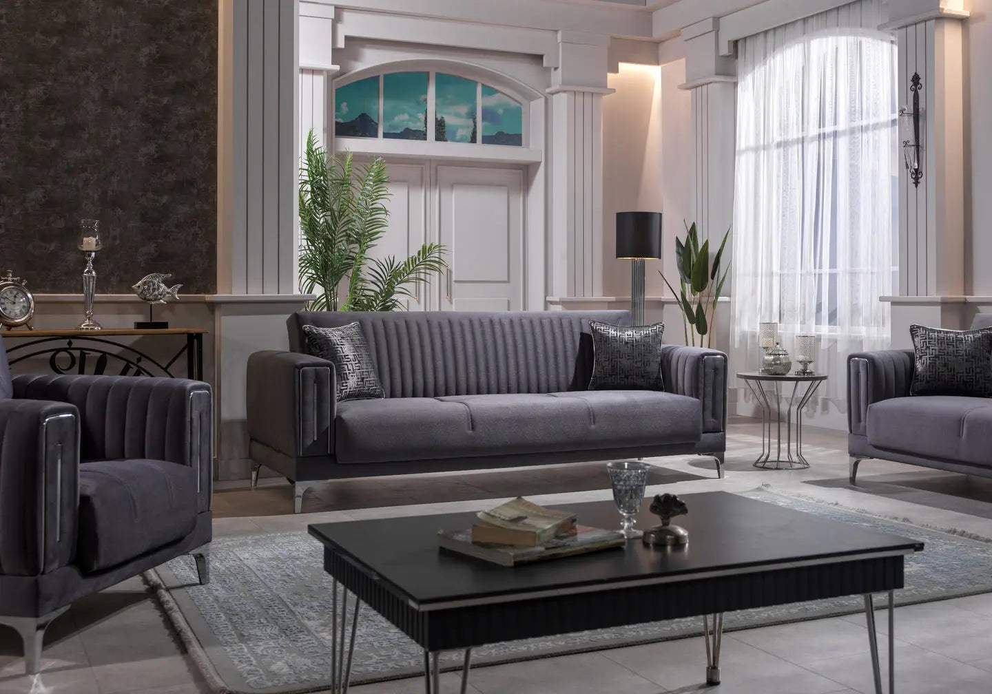 Canapé lit tissu gris chrome ASYA Slims Mobilya