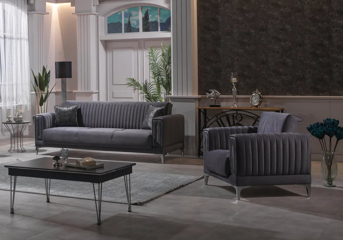 Canapé lit tissu gris chrome ASYA Slims Mobilya