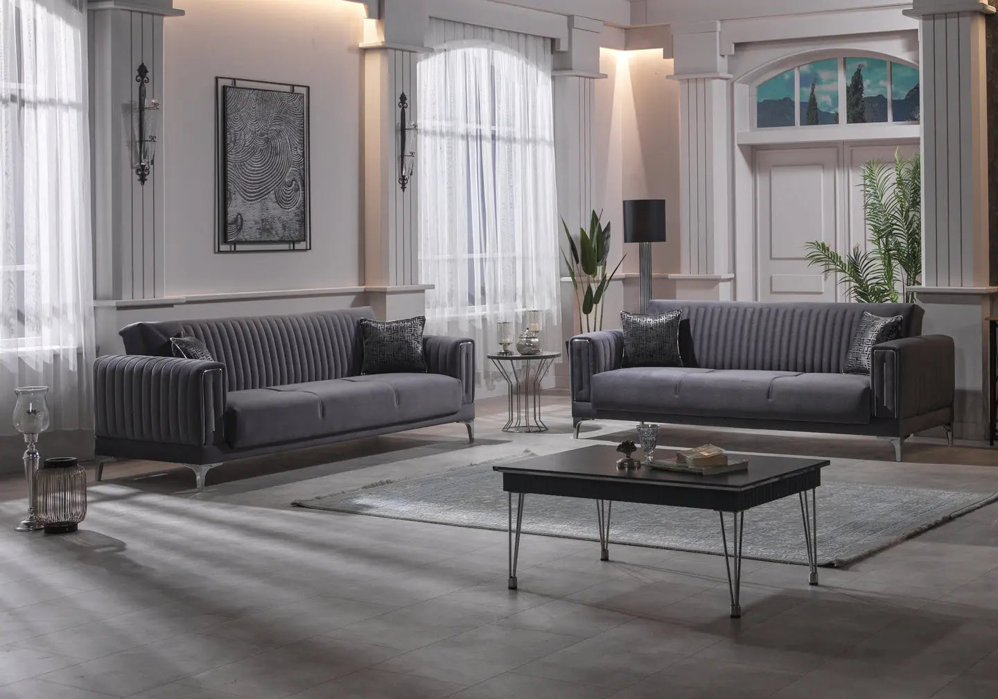 Canapé lit tissu gris chrome ASYA Slims Mobilya
