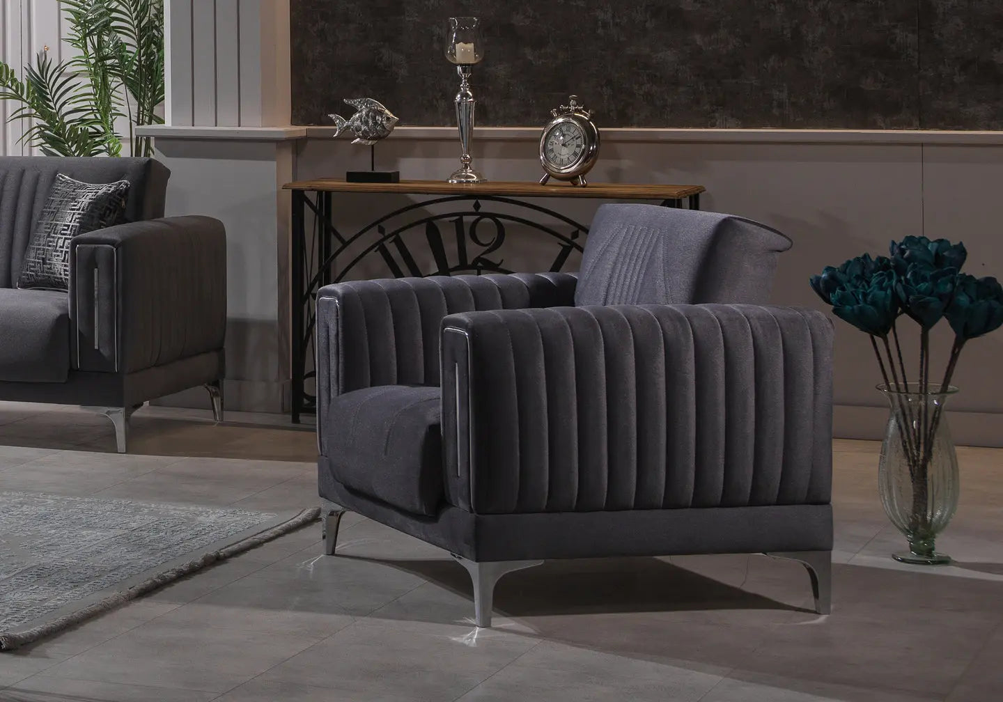 Canapé lit tissu gris chrome ASYA Slims Mobilya