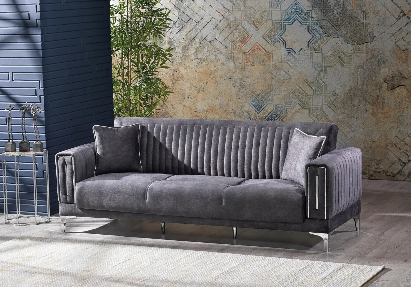 Canapé lit tissu gris chrome ASYA Slims Mobilya