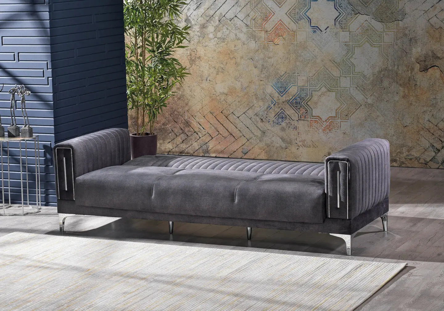 Canapé lit tissu gris chrome ASYA Slims Mobilya