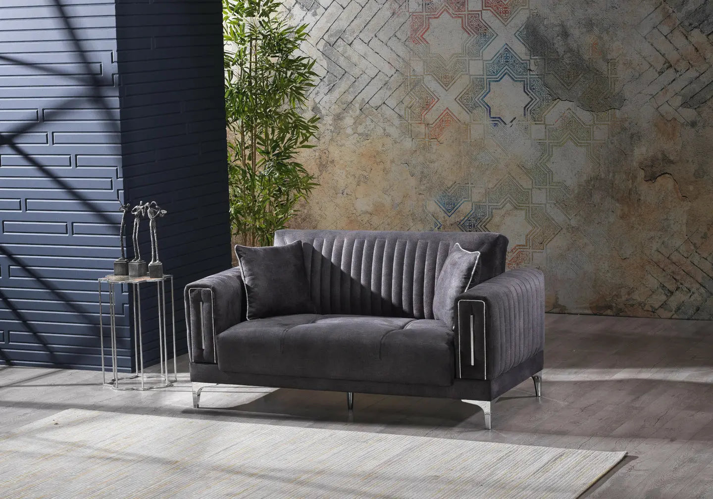 Canapé lit tissu gris chrome ASYA Slims Mobilya