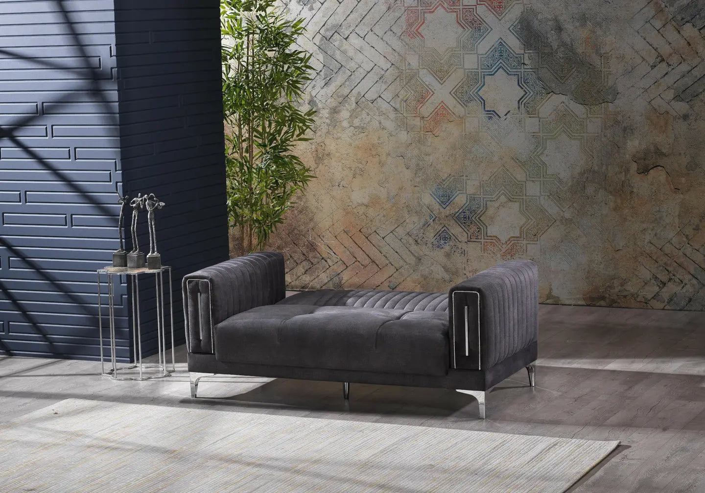 Canapé lit tissu gris chrome ASYA Slims Mobilya