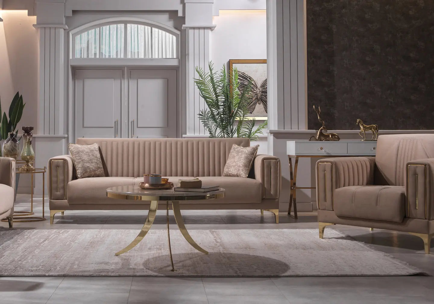 Canapé lit velours caramel doré ASYA Slims Mobilya