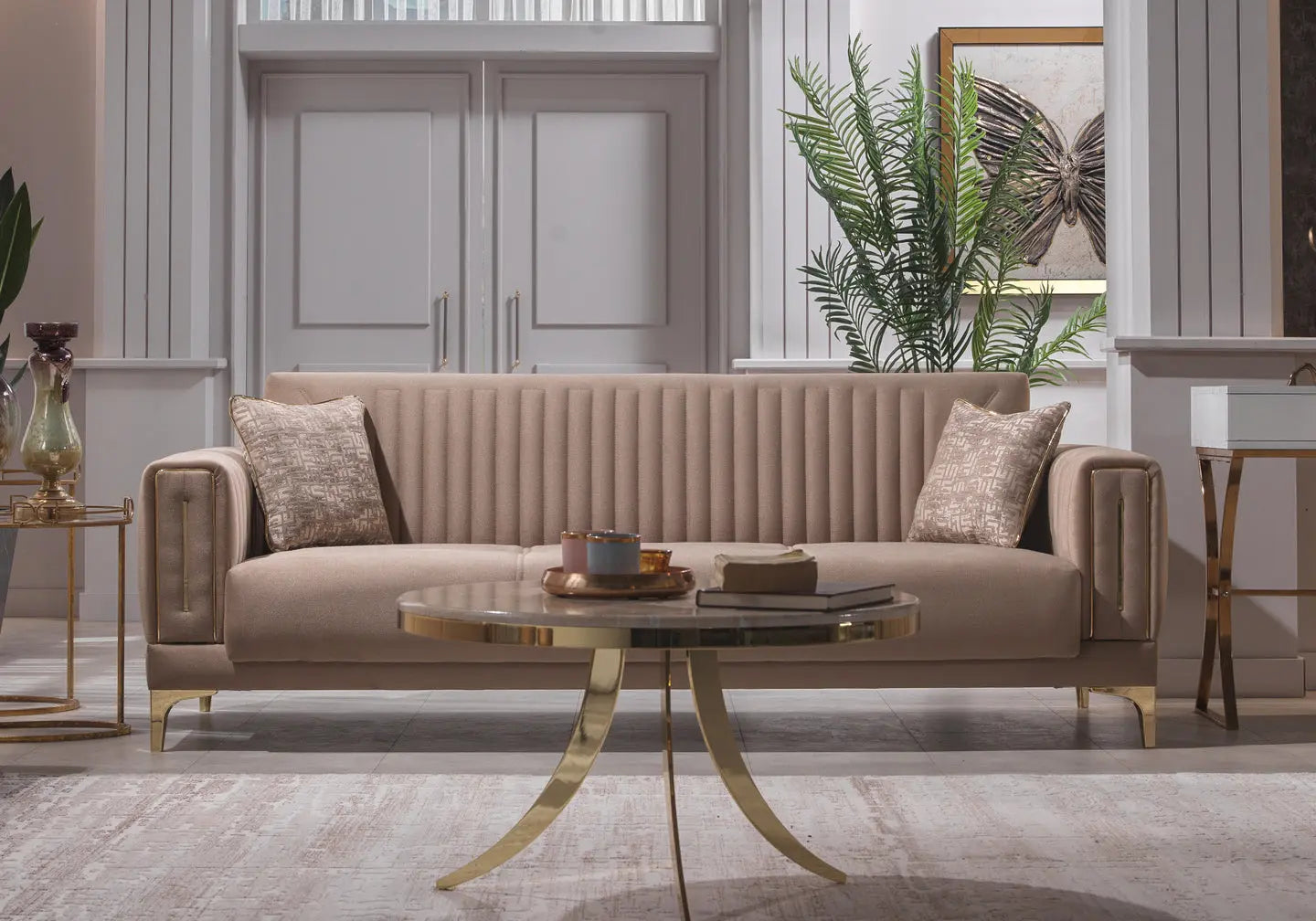 Canapé lit velours caramel doré ASYA Slims Mobilya