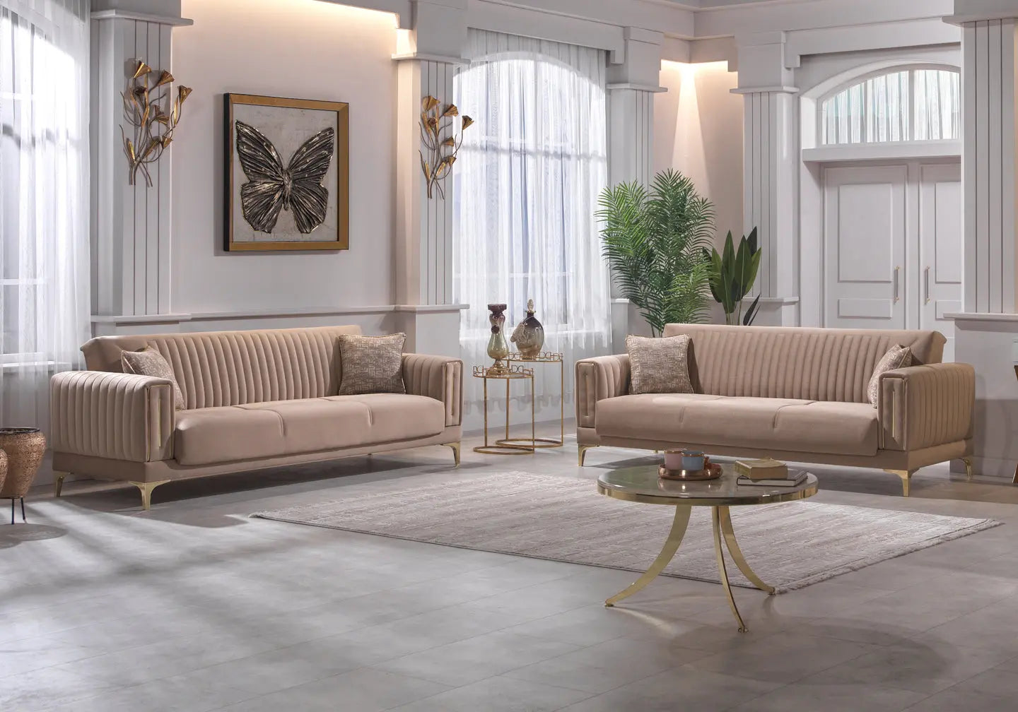 Canapé lit velours caramel doré ASYA Slims Mobilya