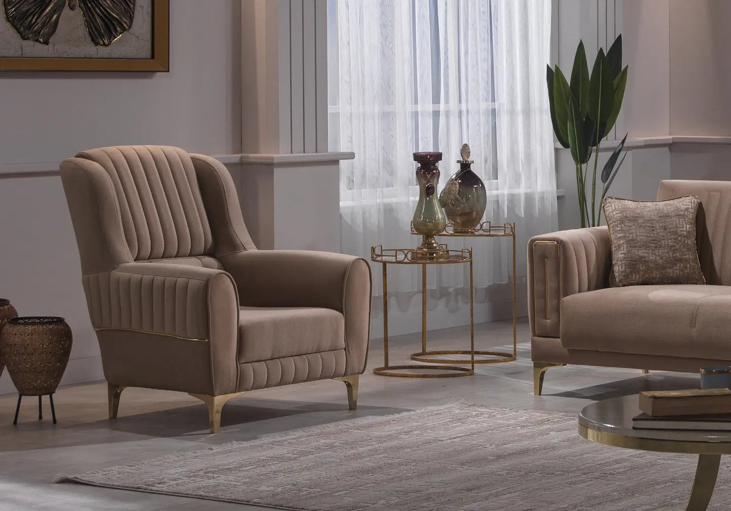 Canapé velours taupe doré ASYA Deluxe Slims Mobilya