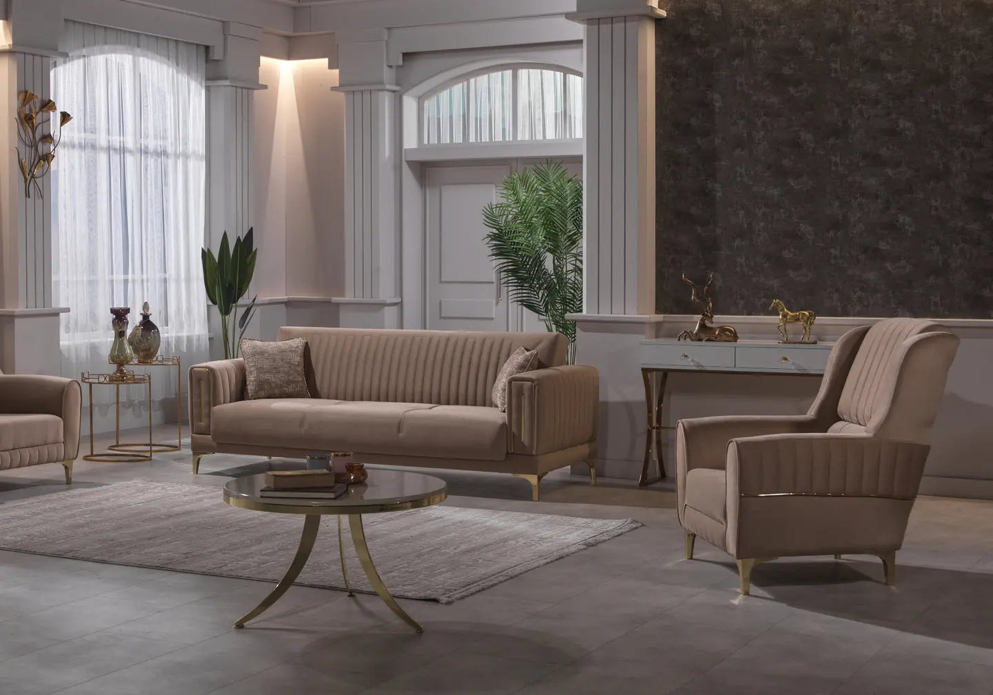 Canapé velours taupe doré ASYA Deluxe Slims Mobilya
