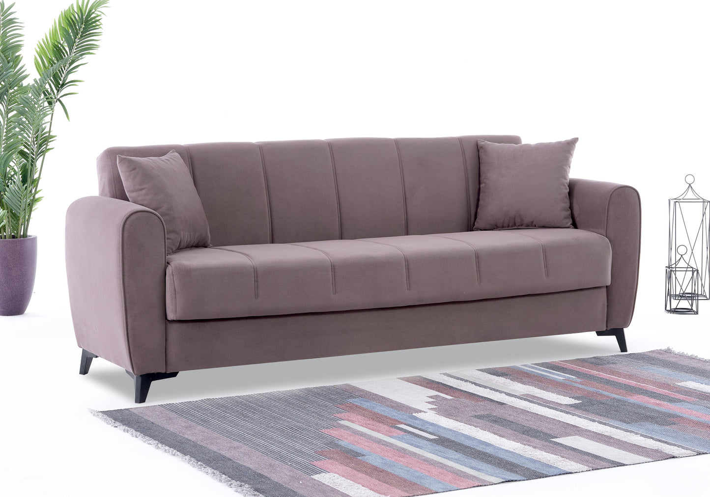 Canapé lit coffre de rangement velours rouge - LARA