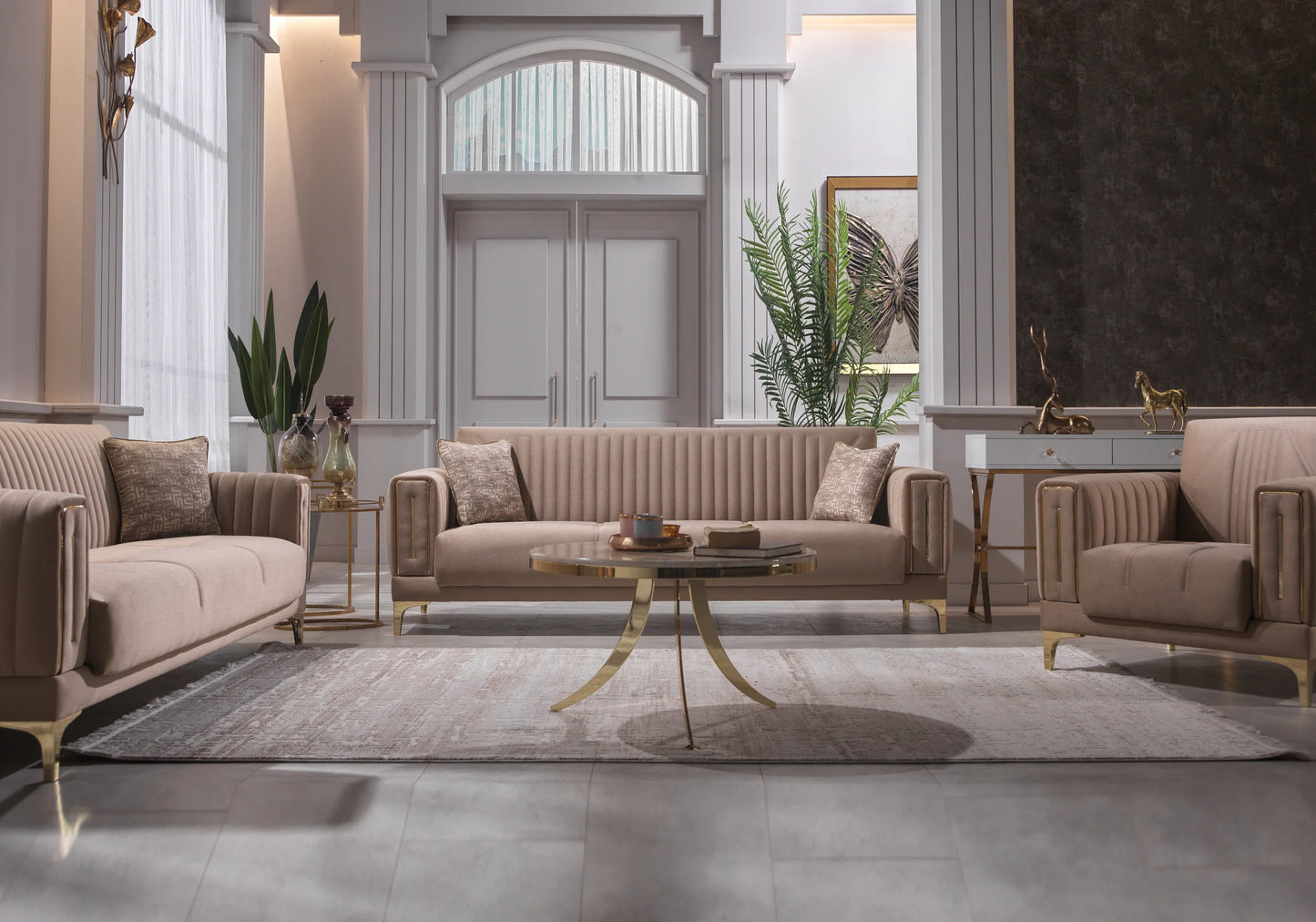 Canapé convertible velours beige doré – ASYA