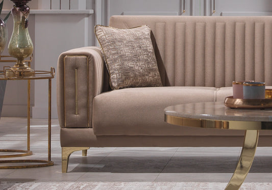 Canapé convertible velours beige doré – ASYA
