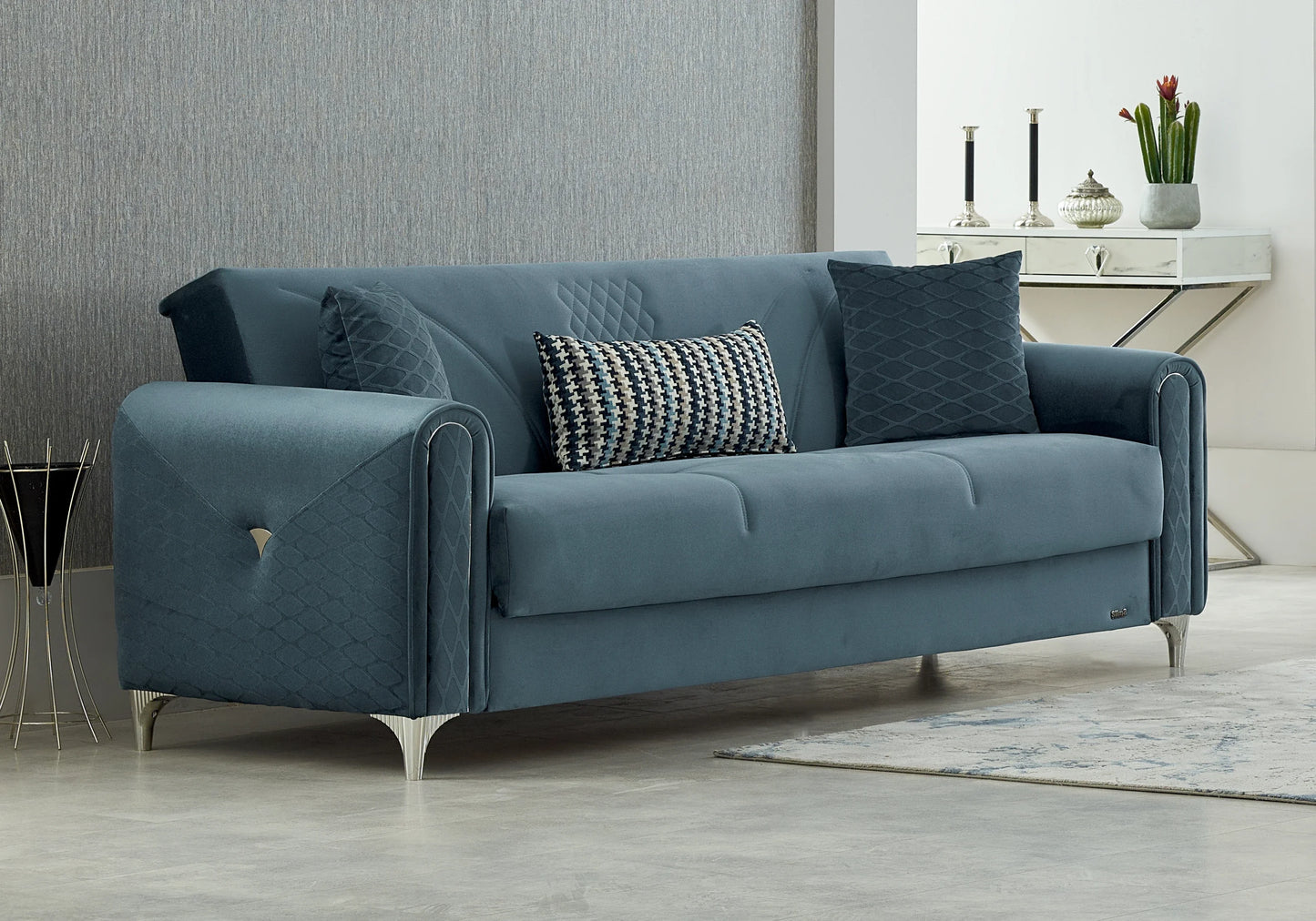 Canapé convertible velours bleu pétrole – PARLA