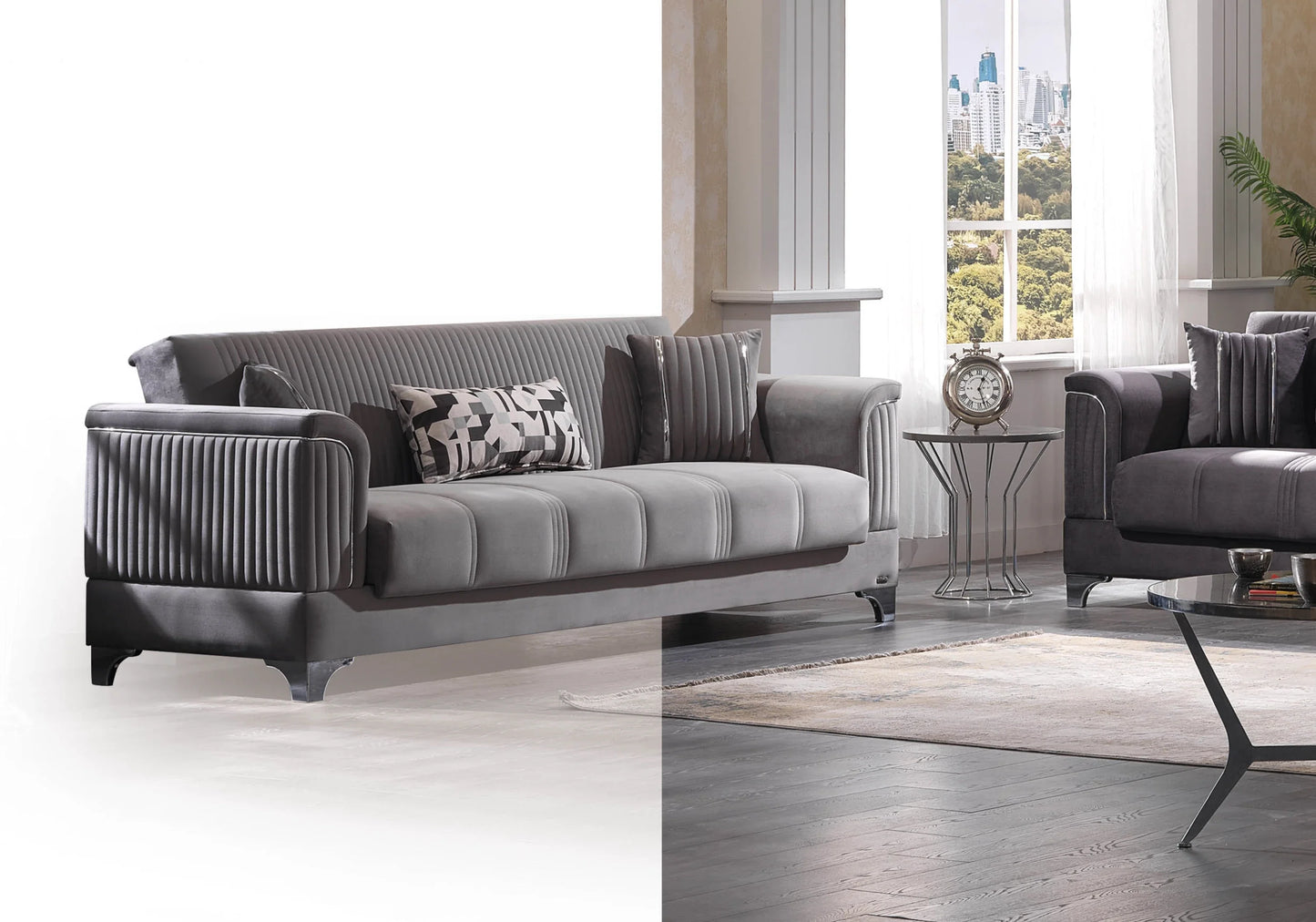 Canapé convertible velours gris anthracite – BALI
