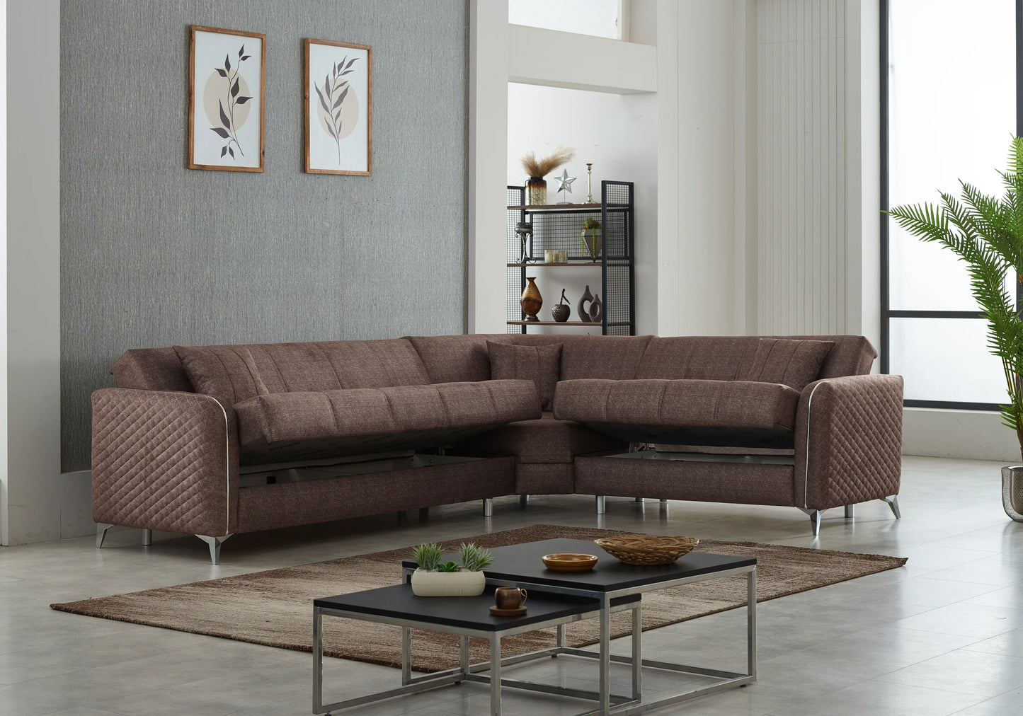 Canapé d’angle convertible avec rangement chocolat – ALISSA