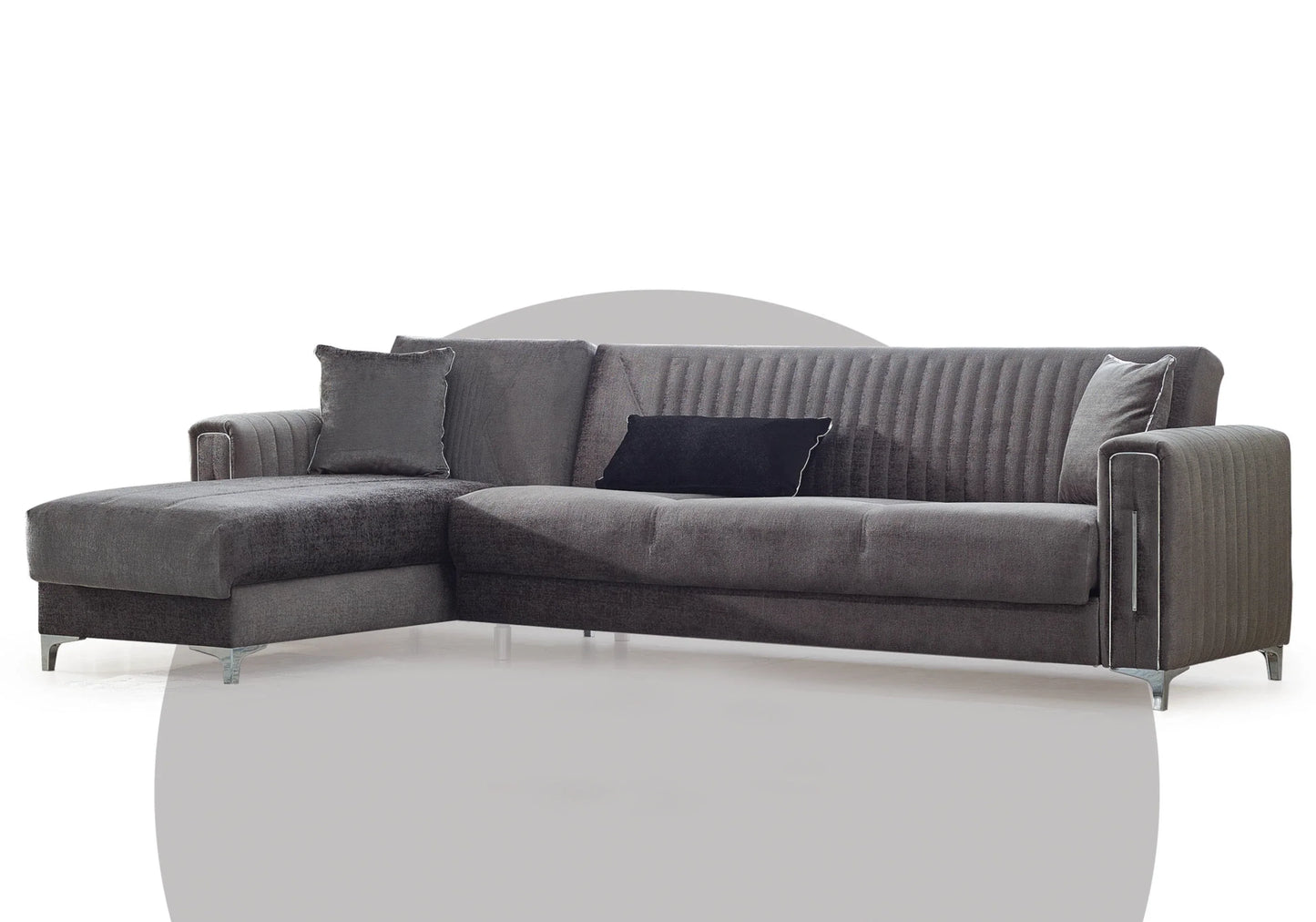 Canapé méridienne convertible velours gris satiné – ASYA