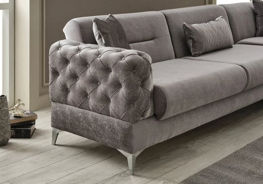 Canapé d’angle capitonné velours gris – BOSNA