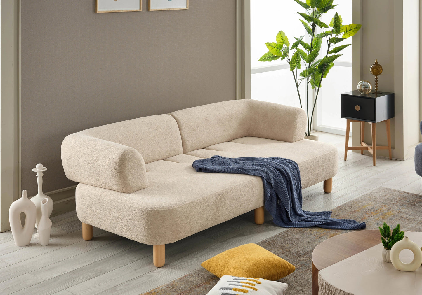 Canapé arrondi tissu bouclé dossier réglable – CARLOS