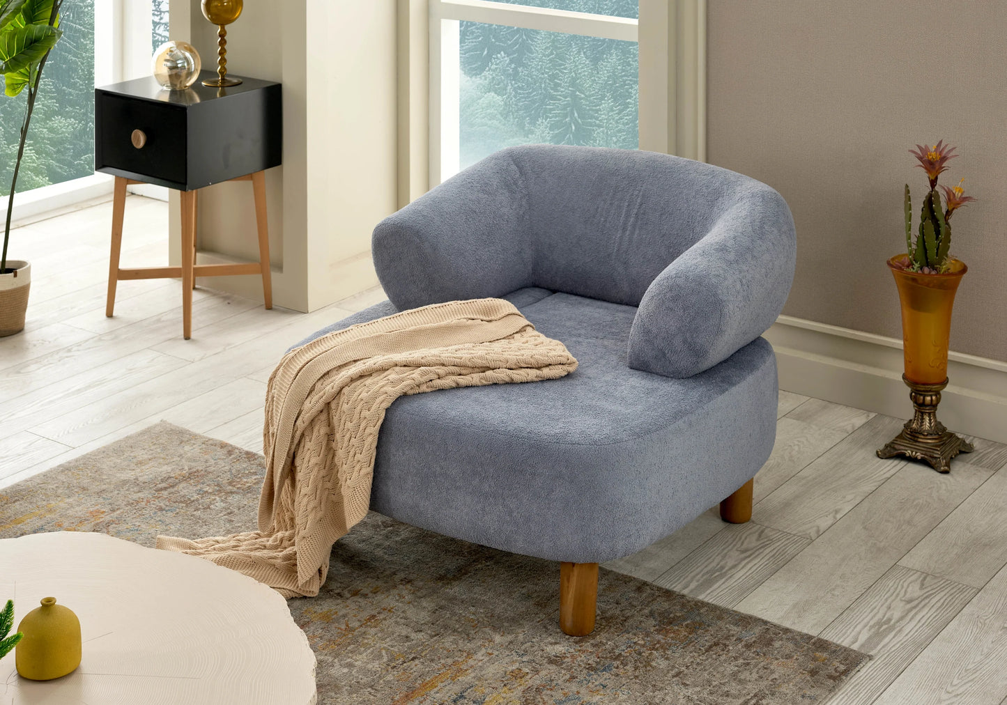 Canapé arrondi tissu bouclé dossier réglable – CARLOS