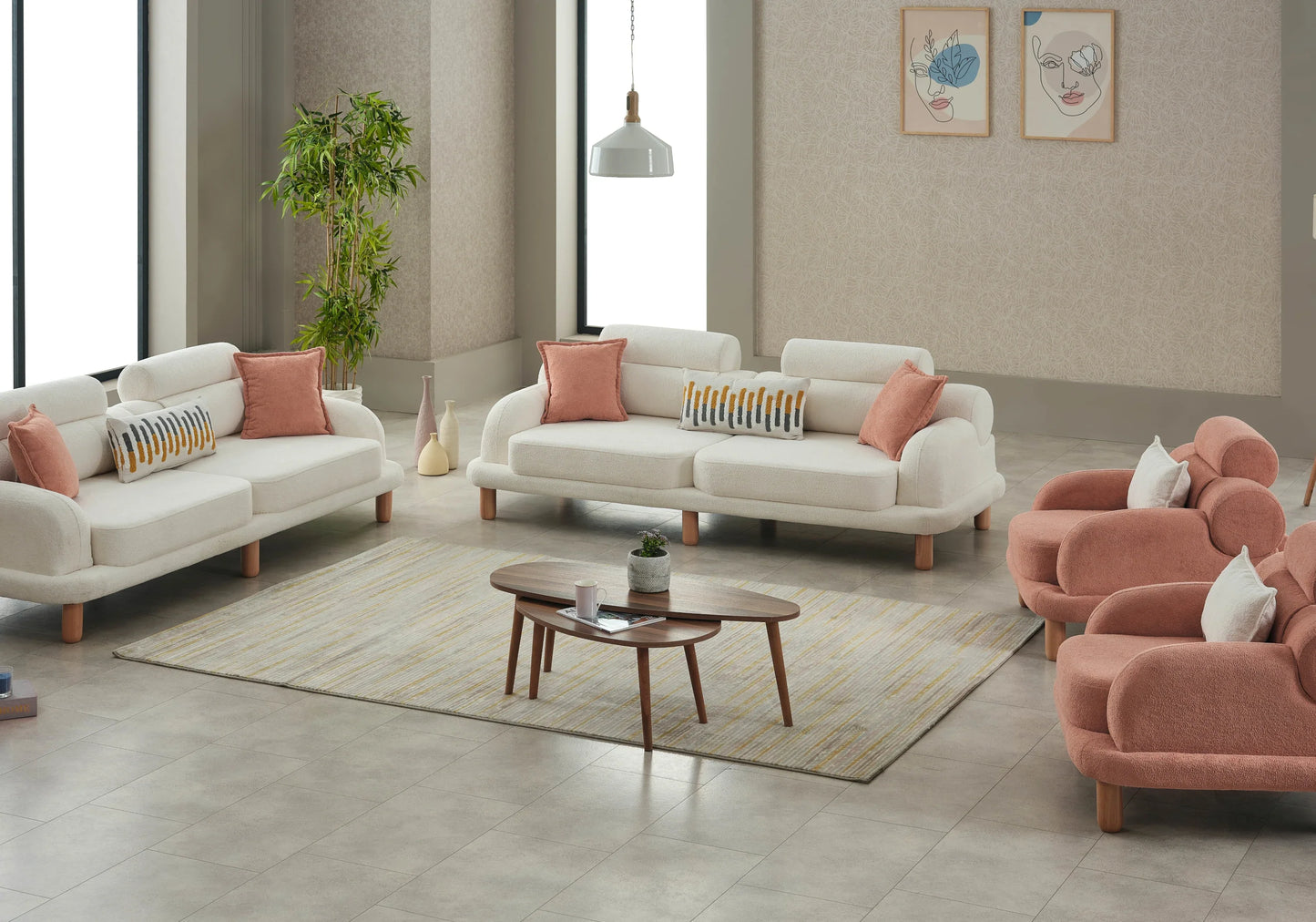 Canapé bouclé design arrondi dossier réglable – CALISTA