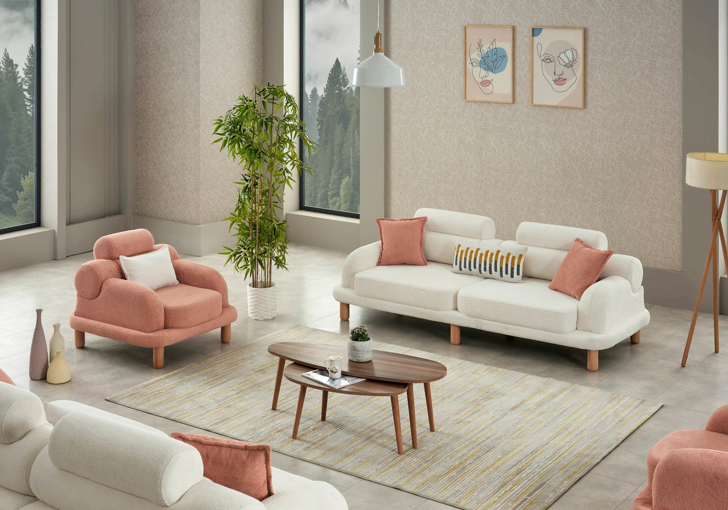 Canapé bouclé design arrondi dossier réglable – CALISTA