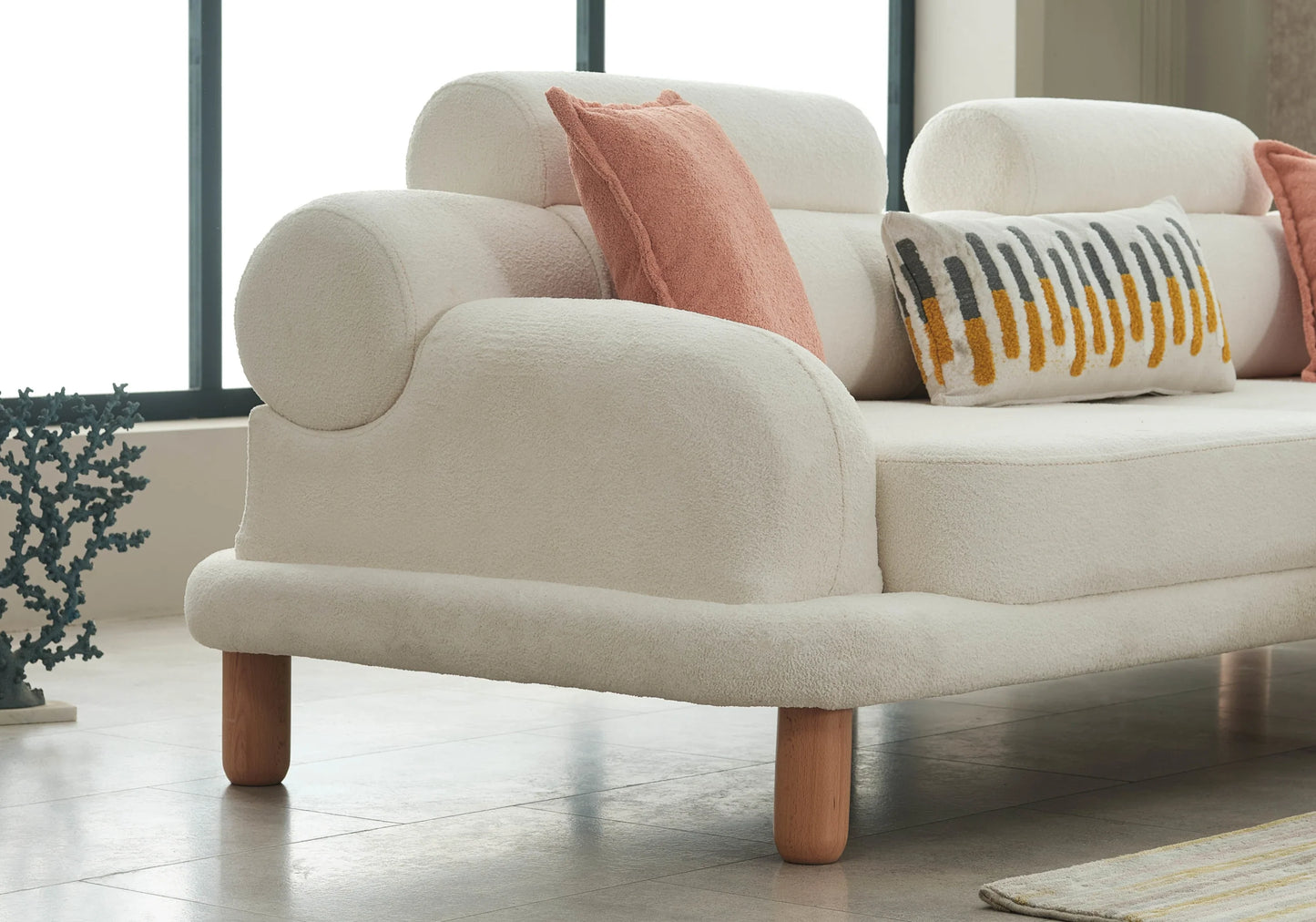 Canapé bouclé design arrondi dossier réglable – CALISTA