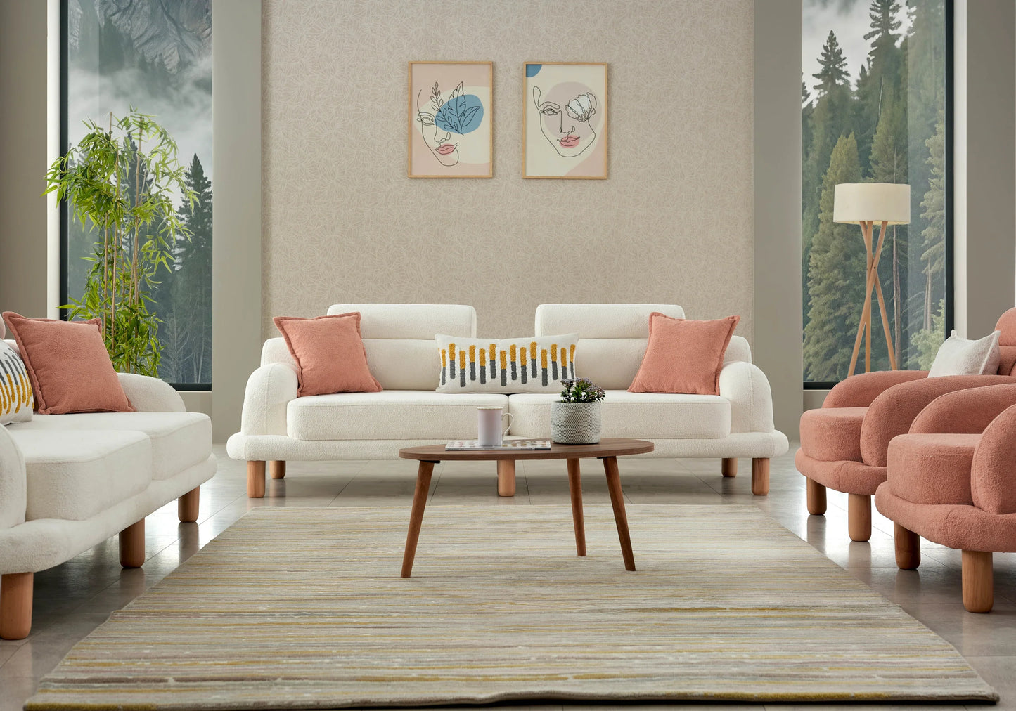 Canapé bouclé design arrondi dossier réglable – CALISTA