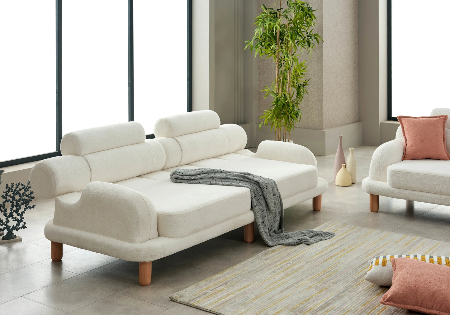 Canapé bouclé design arrondi dossier réglable – CALISTA