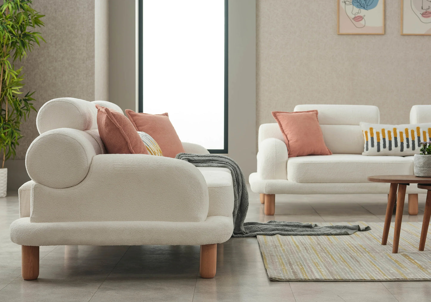 Canapé bouclé design arrondi dossier réglable – CALISTA