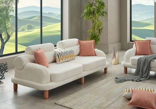 Canapé bouclé design arrondi dossier réglable – CALISTA