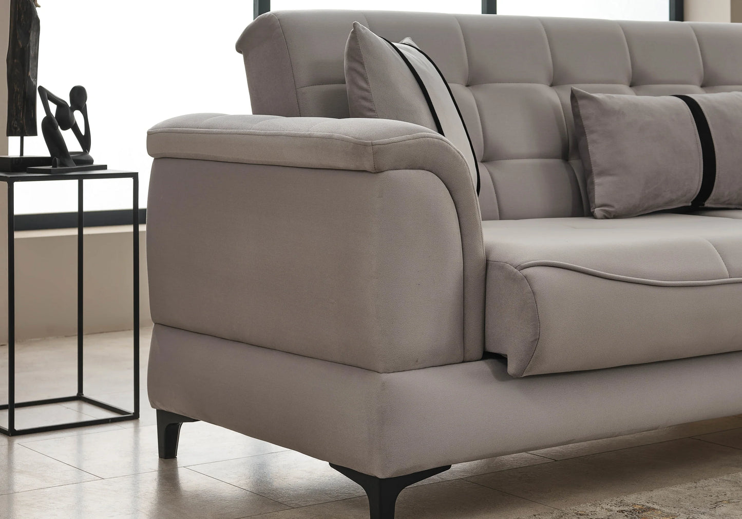 Canapé convertible capitonné velours gris perle – DELTA