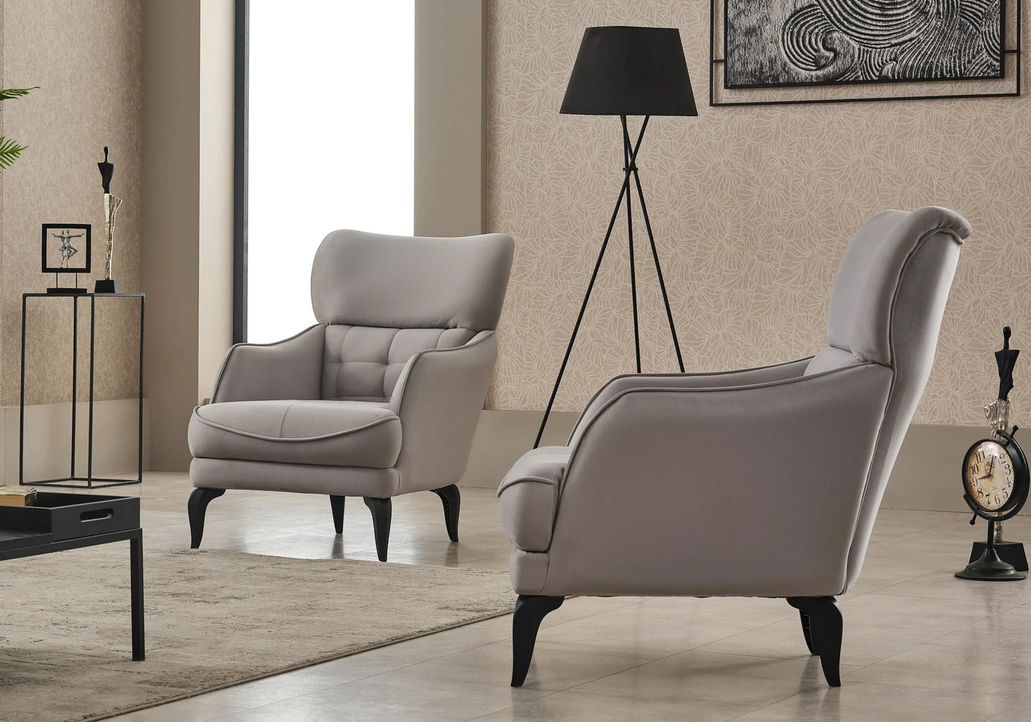 Canapé convertible capitonné velours gris perle – DELTA
