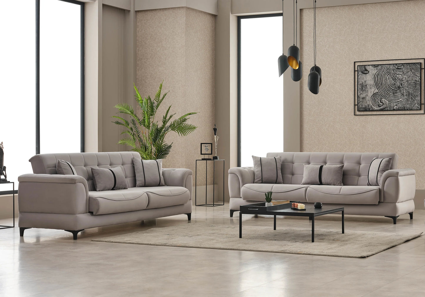 Canapé convertible capitonné velours gris perle – DELTA