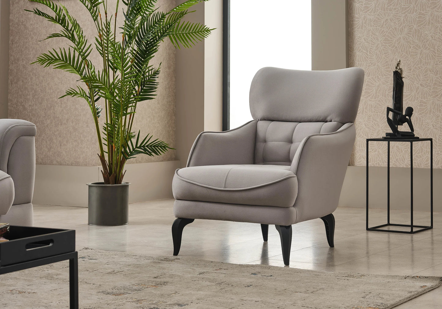 Canapé convertible capitonné velours gris perle – DELTA