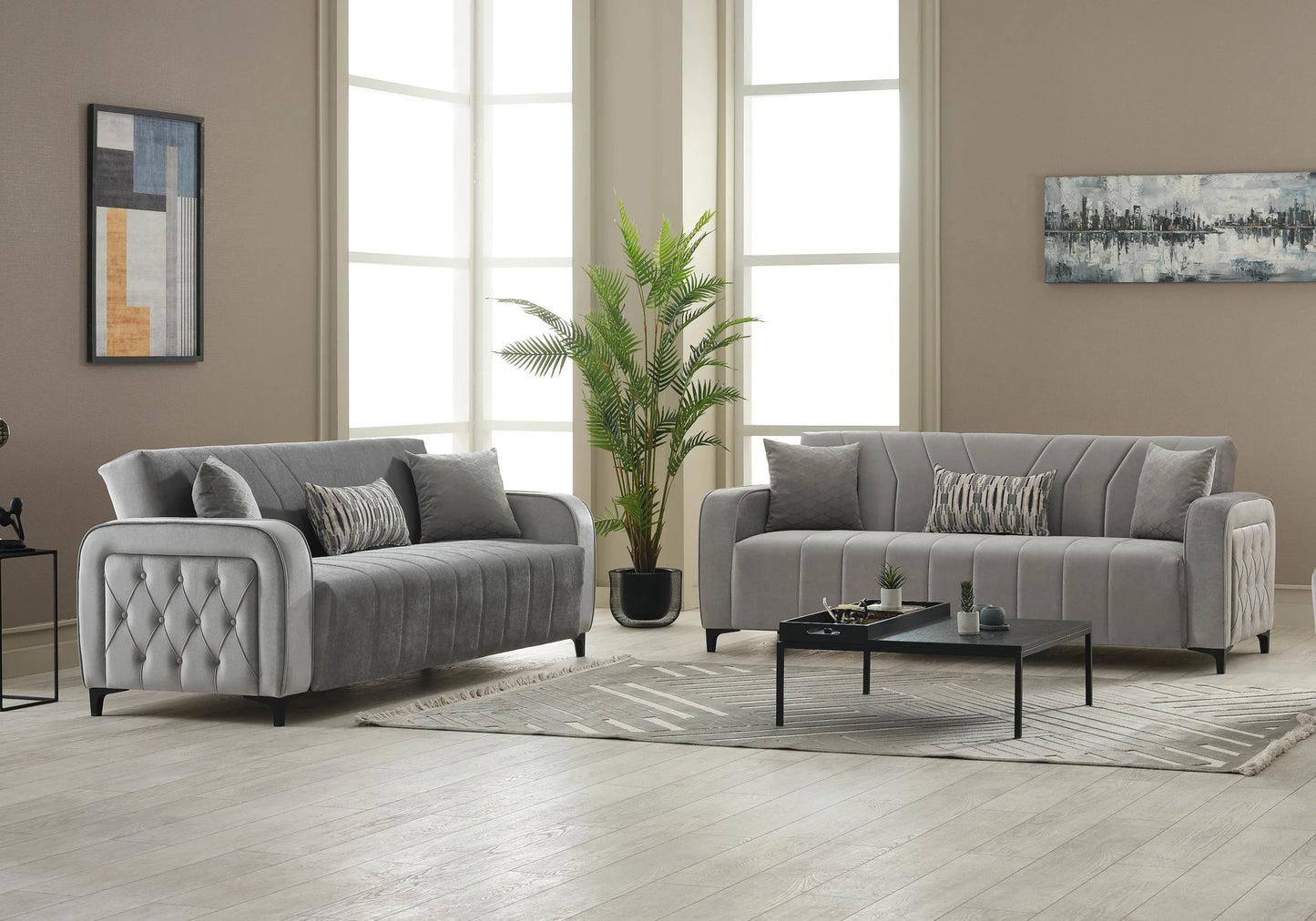 Canapé convertible design velours gris – URBAN