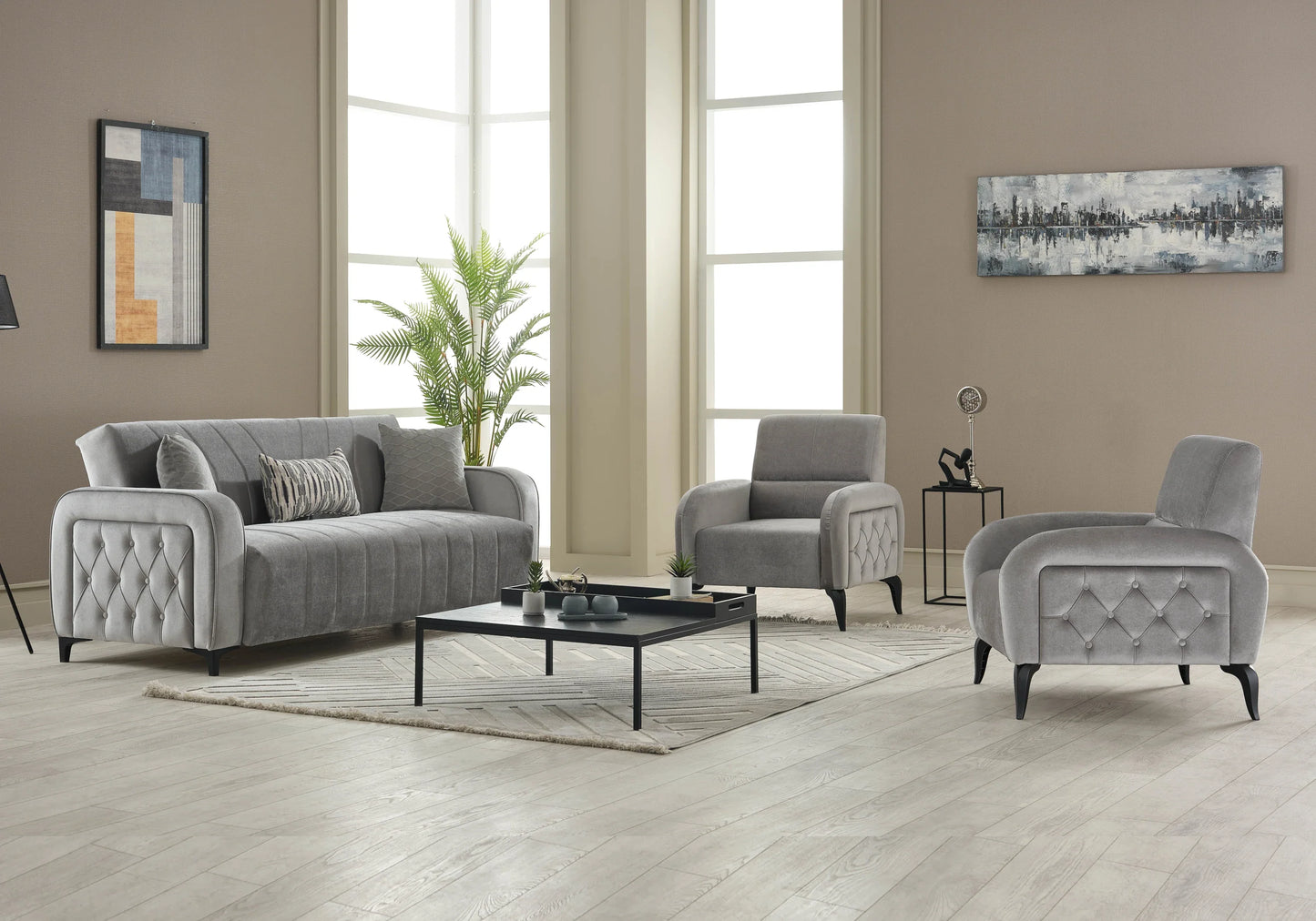 Canapé convertible design velours gris – URBAN